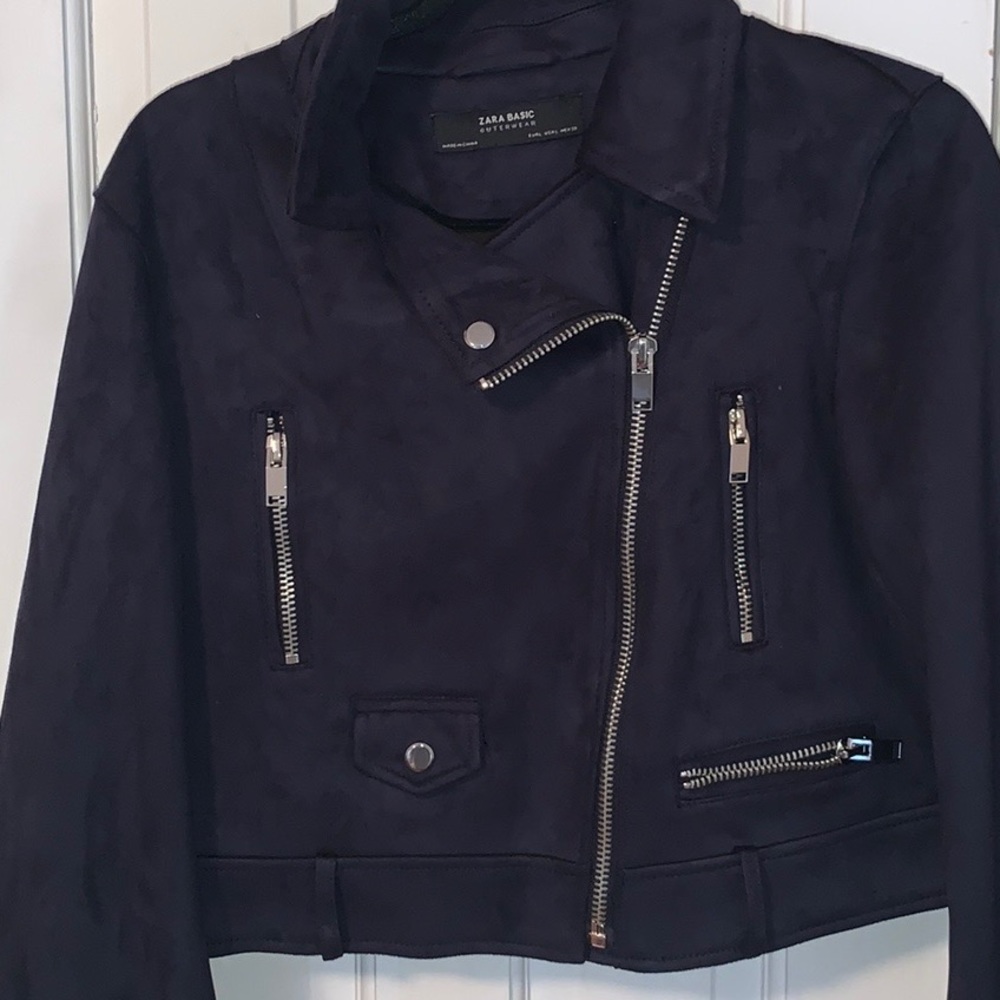 zara blue suede moto jacket